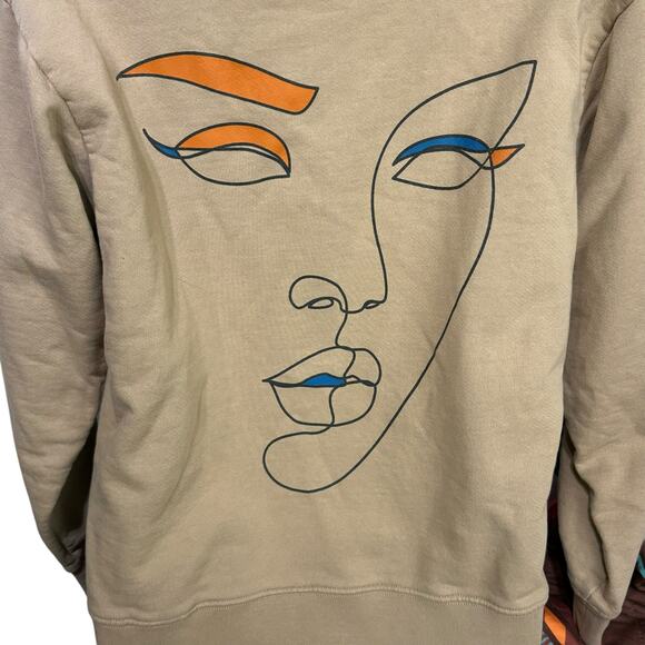 D.RT Abstract Face Beige Hoodie Streetwear Graphic Sweatshirt Size 3 - Picture 5 of 8